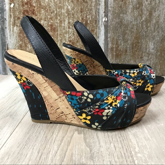 Forever 21 Shoes - Black Floral Retro Style Slingback Wedges Sz. 7